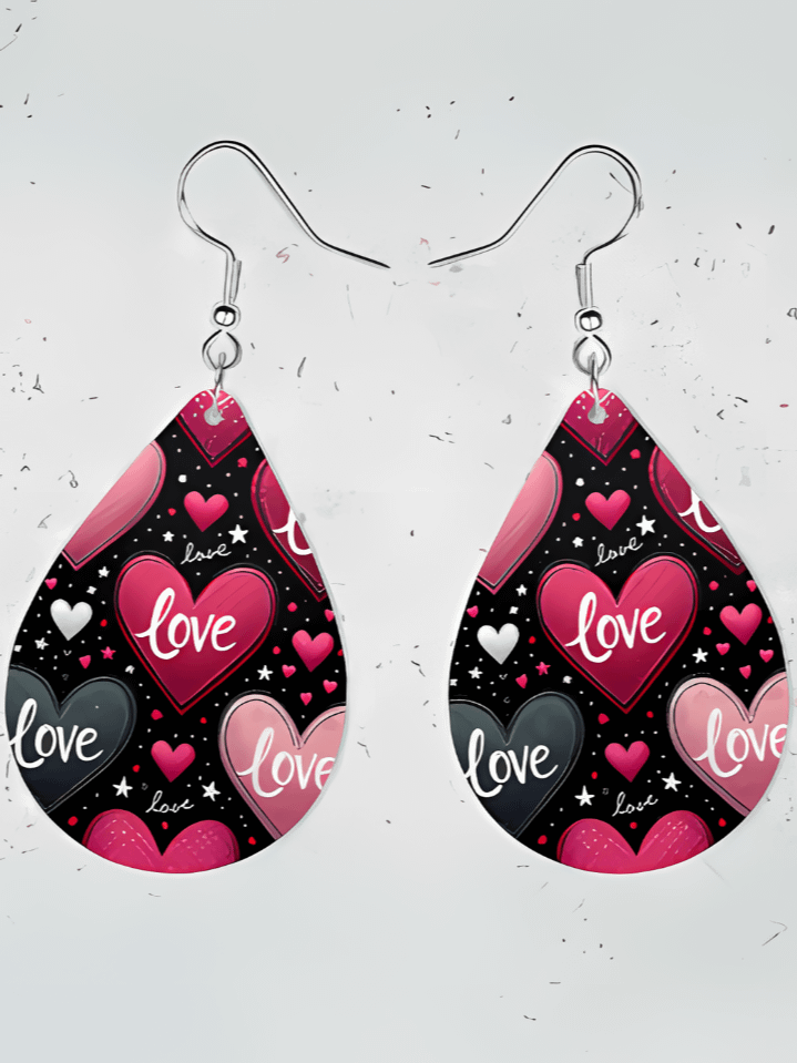 Sublimation Earring Designs for Valentine’s Day – Heart Shapes with ‘Love’ Text Inside – 300 DPI PNG Digital Download product image (1)