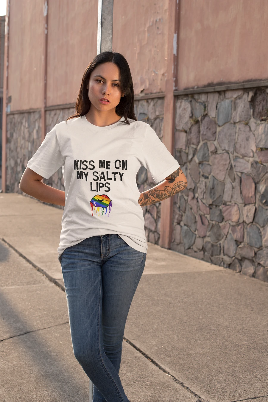 LGBTQ+ T-Shirt - Kiss Me On My Salty Lips Rainbow (White) product image (9)