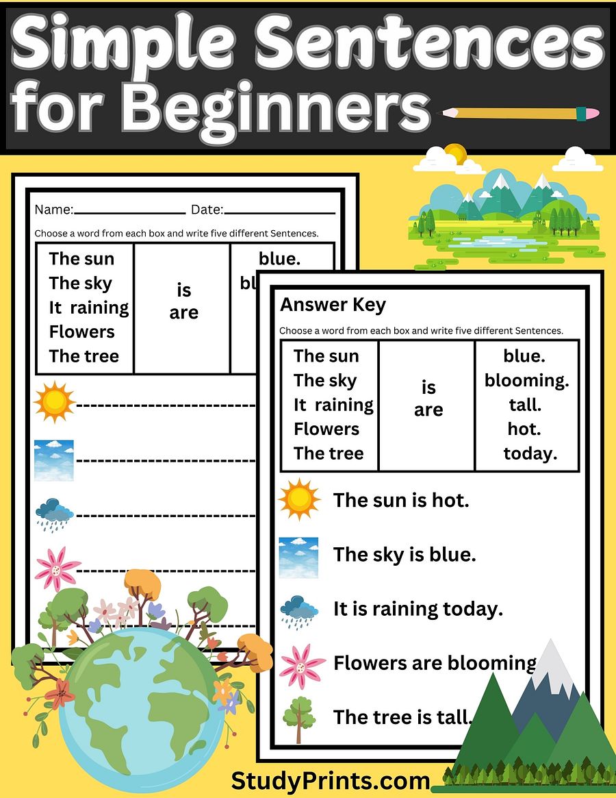 Learning About Nature : Simple Sentences Worksheet for Beginners product image (1)