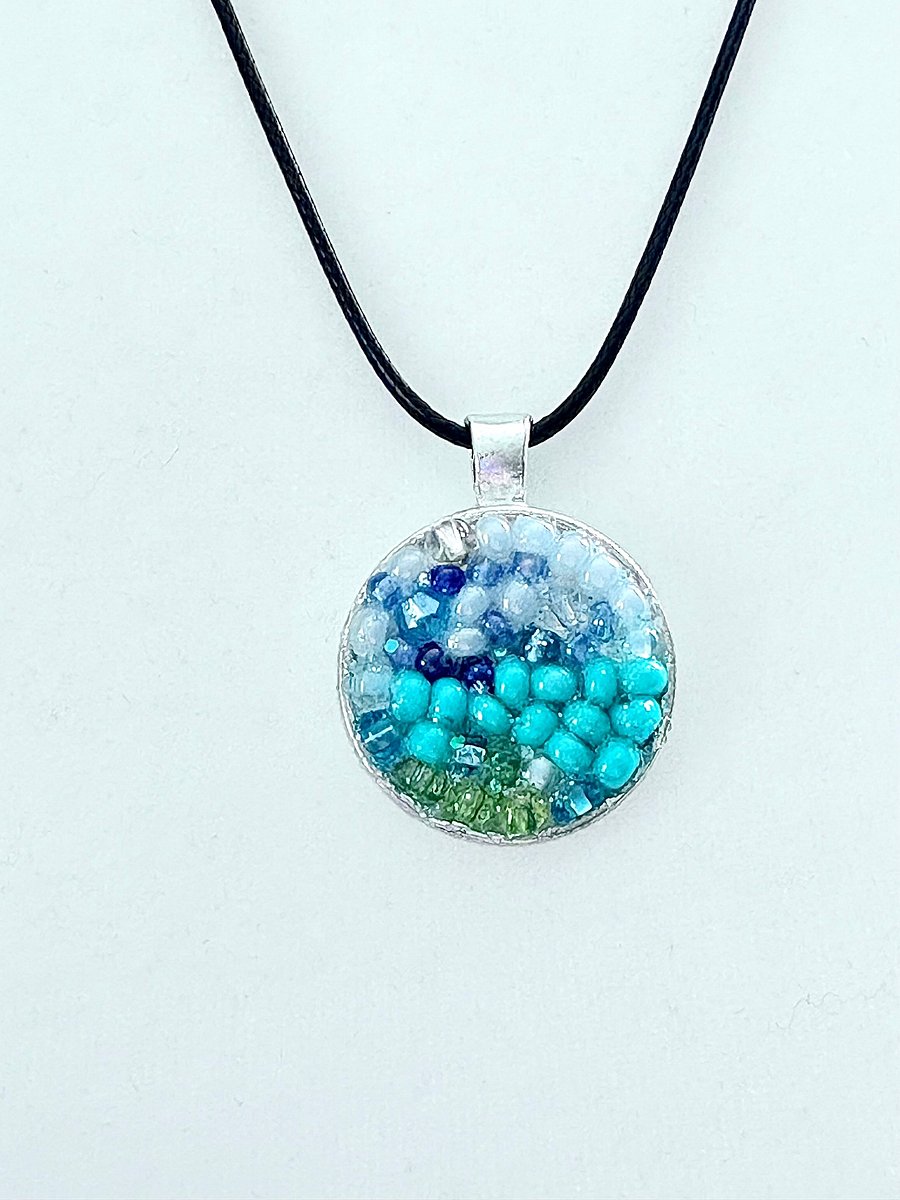 Ocean Dreamscape Pendant Necklace | Handmade Gradient Bead Art | Coastal Charm Jewelry by Monique Faella Designs™ | MFD-00015 product image (7)