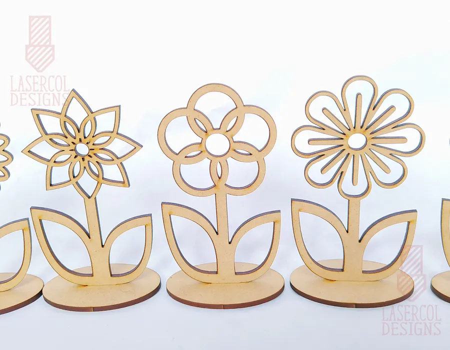 Flowers - Set 2 - (Two Sizes, Five Styles) - Laser Cut Files product image (5)