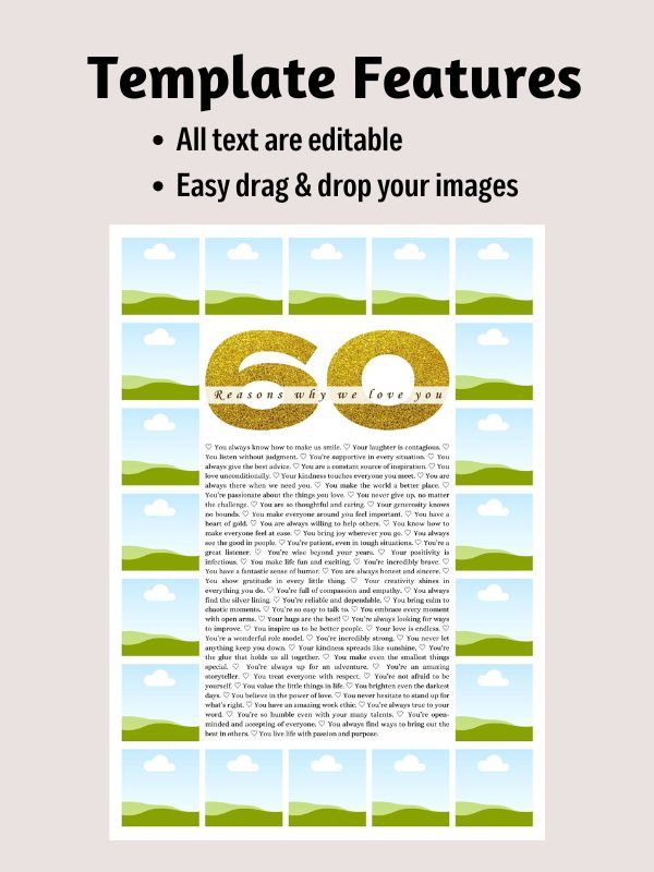 60 Reasons Why We Love You Photo Collage Canva Template product image (5)