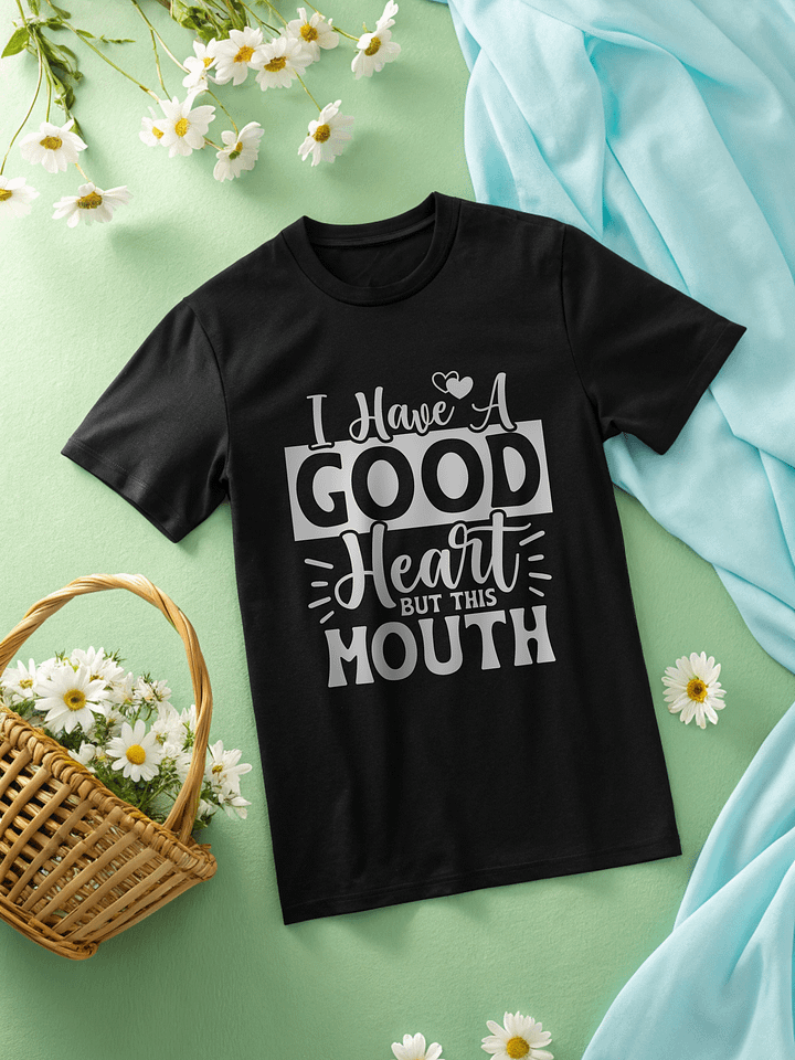 I Have A Good Heart But This Mouth Women's Black T-Shirt product image (2)
