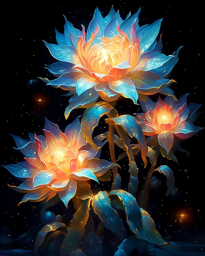 Celestial Flames: Ethereal Glowing Flowers Art Print Matte Poster product image (1)