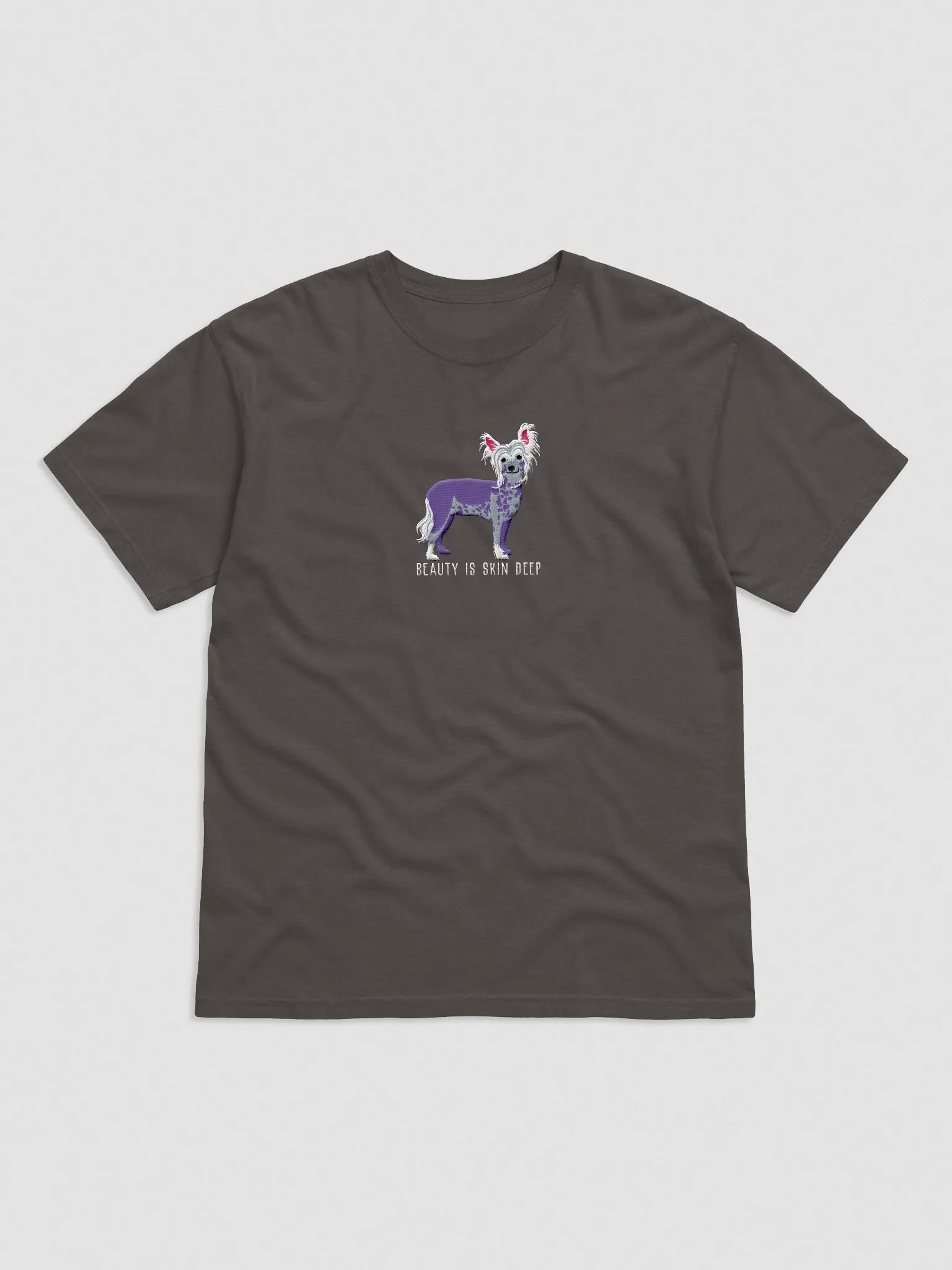 Beauty Is Skin Deep T-Shirt(Embroidered) of a Chinese Crested Dog product image (4)