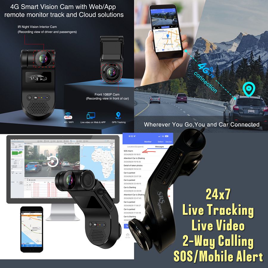 SRS 3CH 4G IR Intercom DashCam Full Set with WiFi Hotspot, 24×7 GPS Live tracking, Remote Park/Video Monitoring Car DVR with Panic/SOS button(3 Channel S3CH4GIRC with Expandable microSD) product image (3)