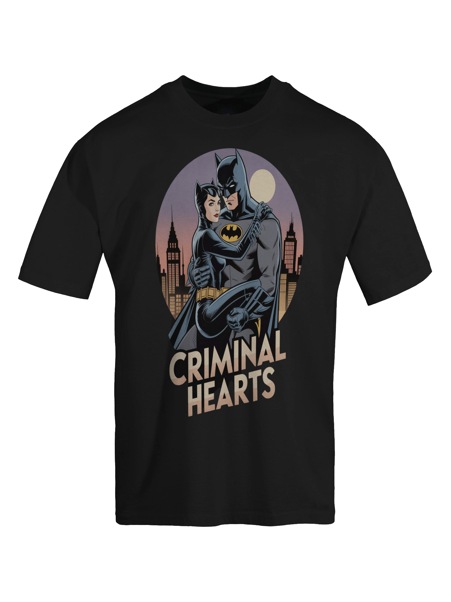 Criminal Hearts: Batman & Catwoman Forbidden Embrace Oversized Faded T-Shirt product image (1)