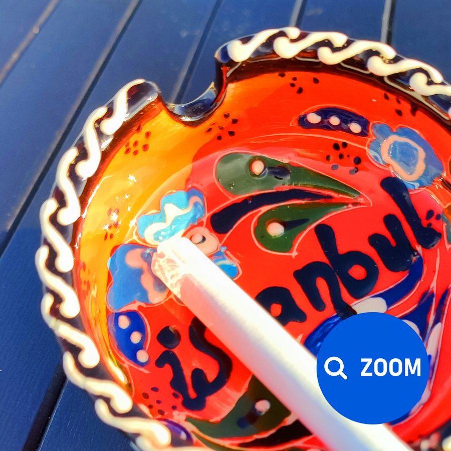 Handmade Red Ceramic Ashtray - Turkish Iznik Style Decor, 7 cm — handmade pottery product image (7)
