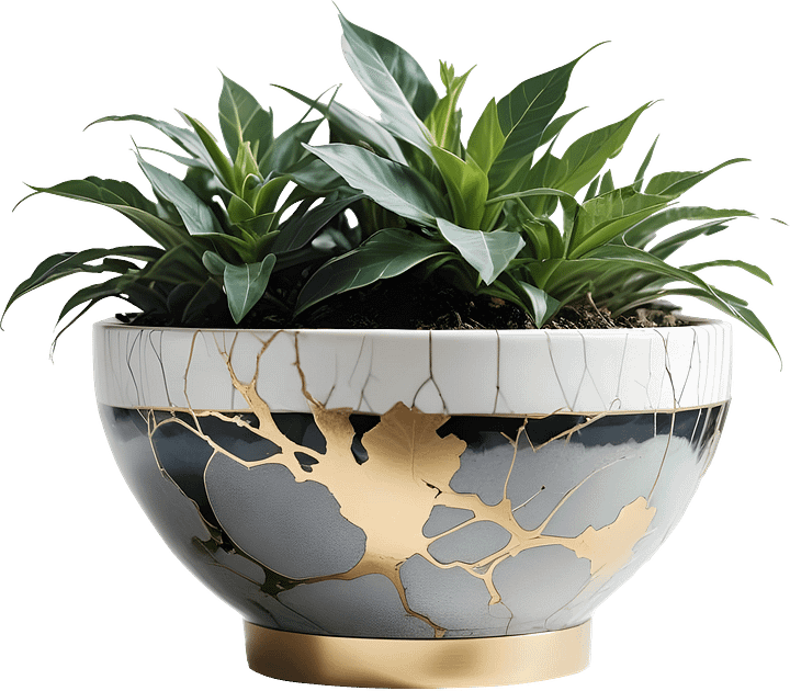 Kintsugi Serenity – White and Grey Planter PNG product image (1)