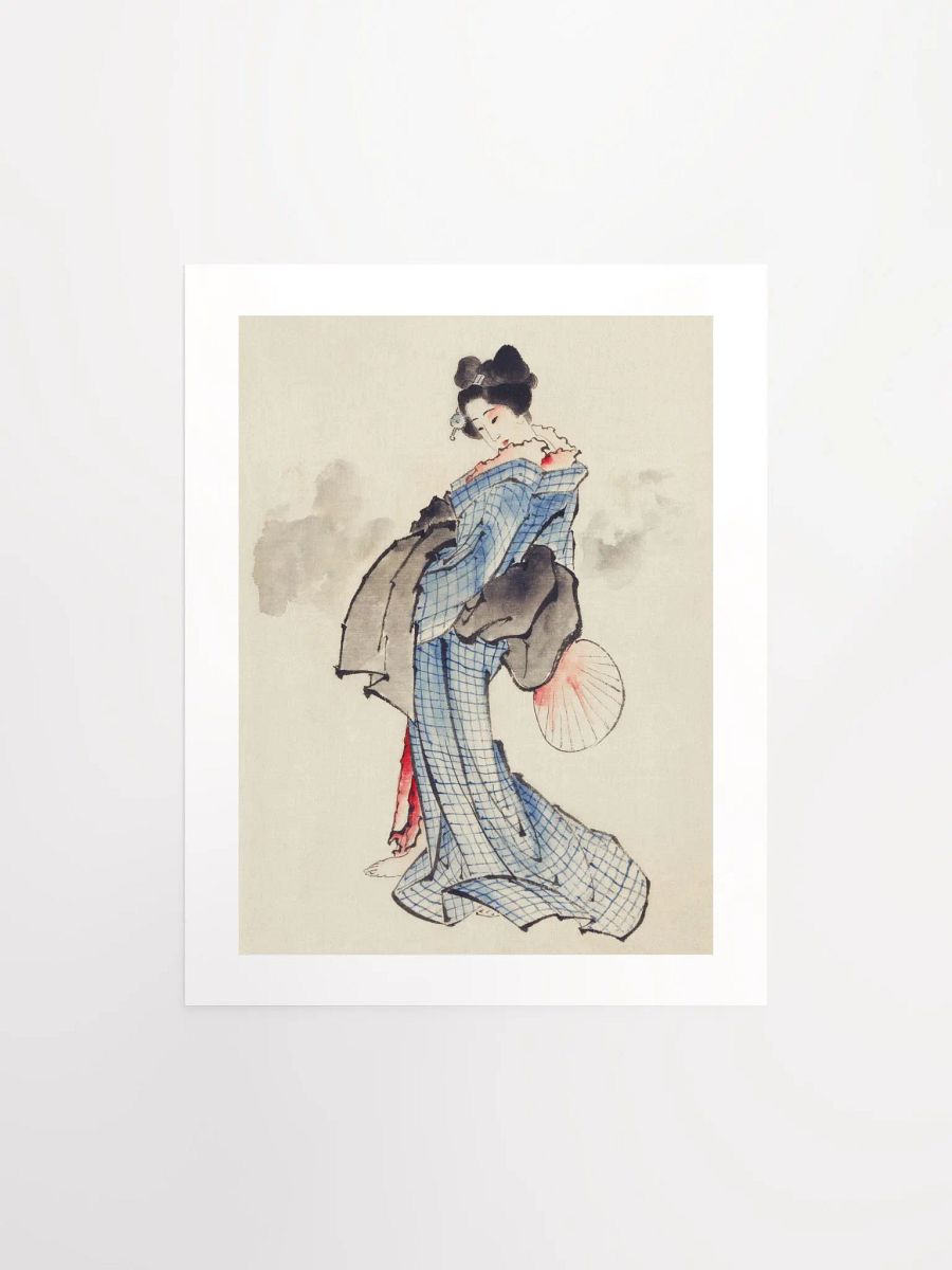 A traditional Japanese Ukyio-e style illustration of a Japanese woman in kimono - Katsushika Hokusai product image (1)