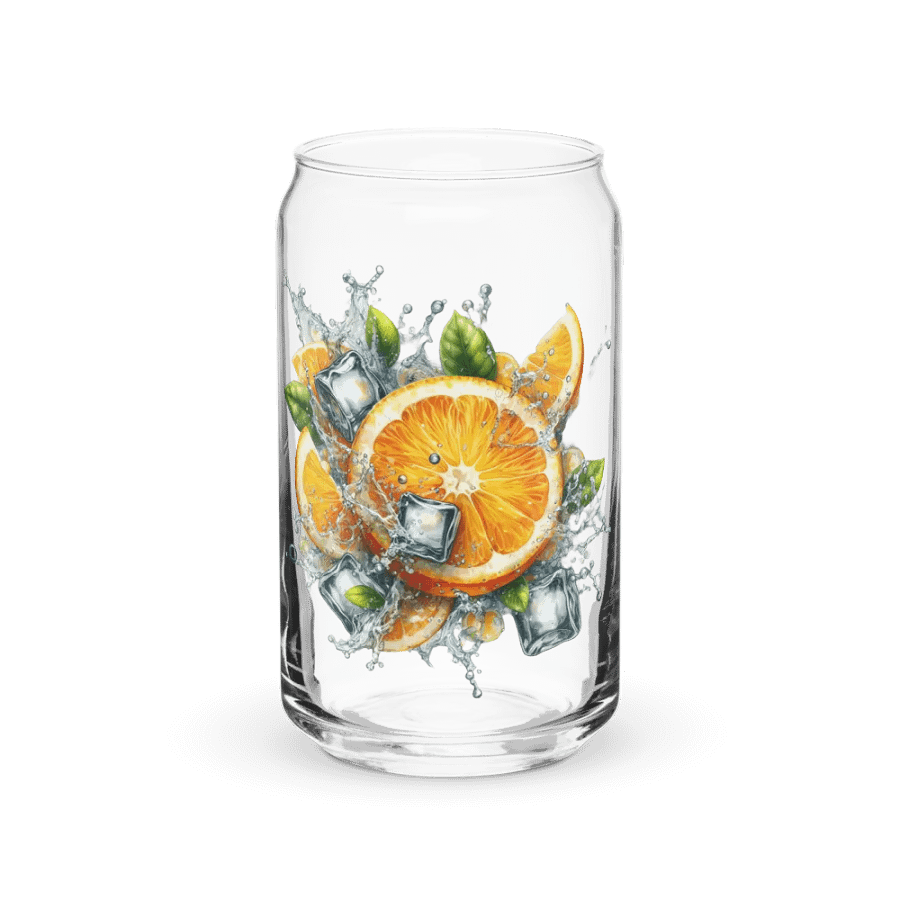 Orange fruit slices floating in the water, water and ice cubes design_04-Can-Shaped Glass product image (1)