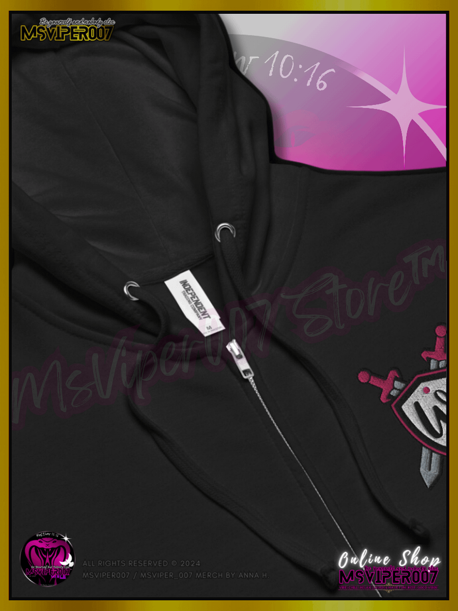 Hoodie [ Embroidered / DTG Design(s) ] - MsViper007's "Warrior Spirit-Plate Up!!!" - (flamingo / royal pink) Zip Up Hoodie By Anna H. product image (3)