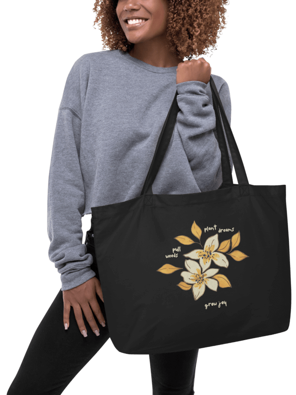 Grow Joy Botanical Cotton Tote Bag | Large, Black product image (2)