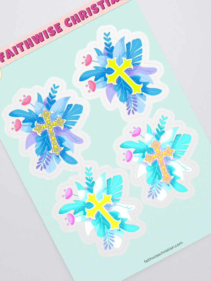 Blue Floral Crosses Sticker Sheet product image (1)