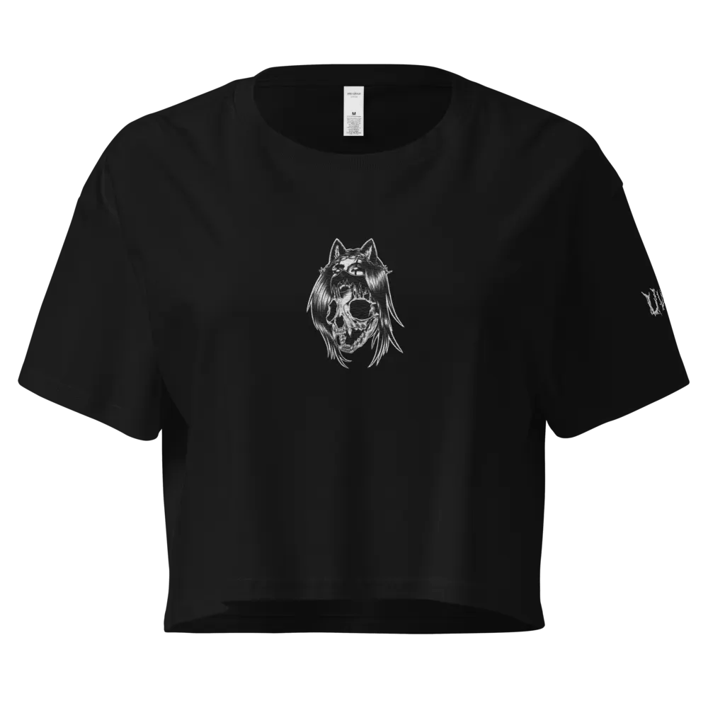 Embroidered Metal Skull n' Bones Cropped T-Shirt (View Second Image!) product image (1)