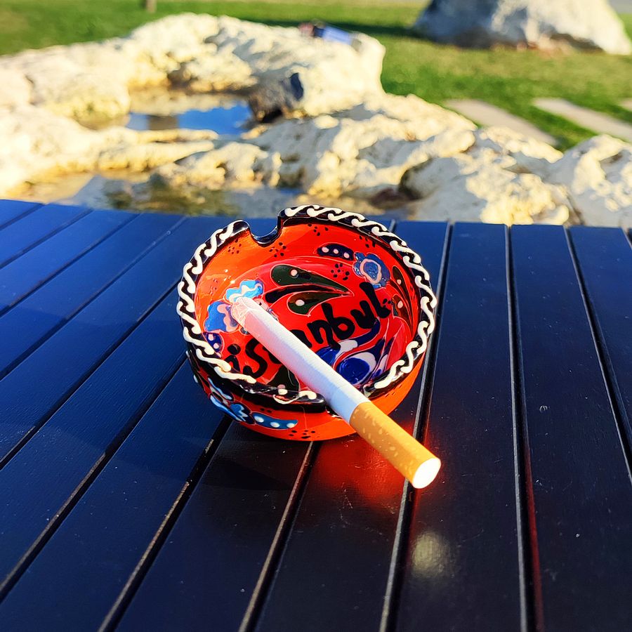 Handmade Red Ceramic Ashtray - Turkish Iznik Style Decor, 7 cm — handmade pottery product image (3)