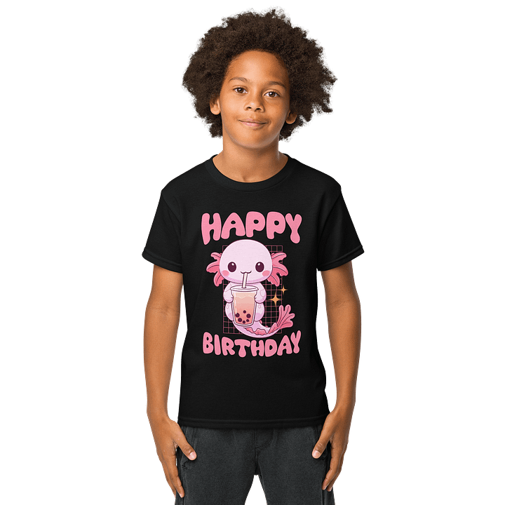 Happy Birthday (Axolotl Drinking Bubble Tea) T-Shirt For Kids product image (1)