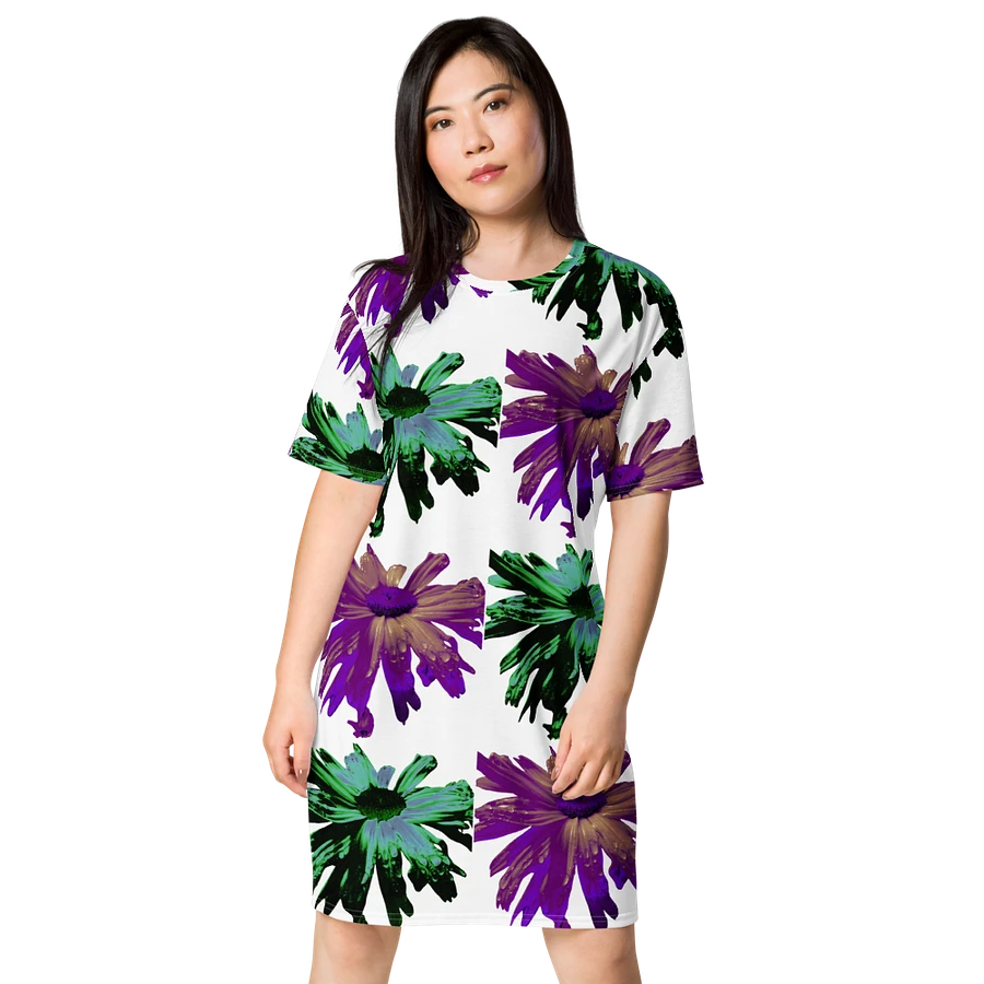 Abstract Green and Hibiscus Daises Ladies T Shirt Dress product image (3)