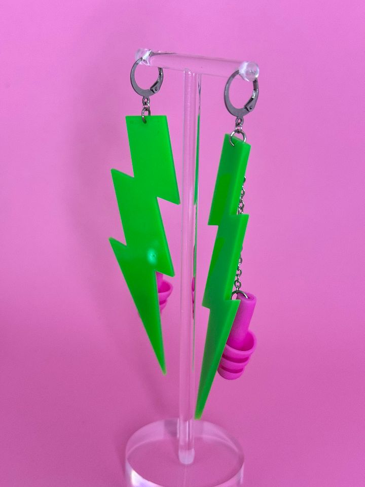 Neon Green Lightning Bass Busterz Earplug earrings product image (1)