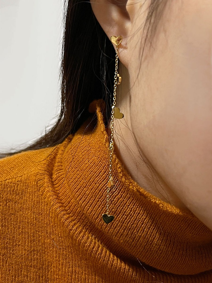 Dainty Heart Drop Chain Earrings | 18K Gold Plated product image (6)