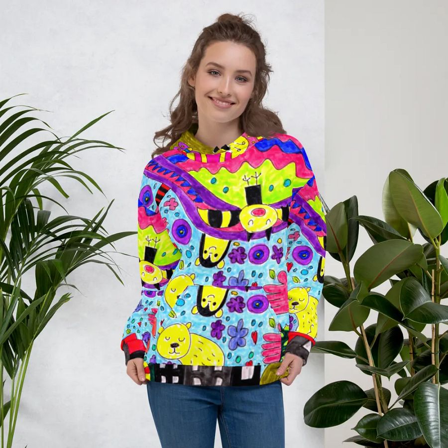 Abstract Vibrant Doodle Characters Unisex All Over Print Hoodie product image (1)