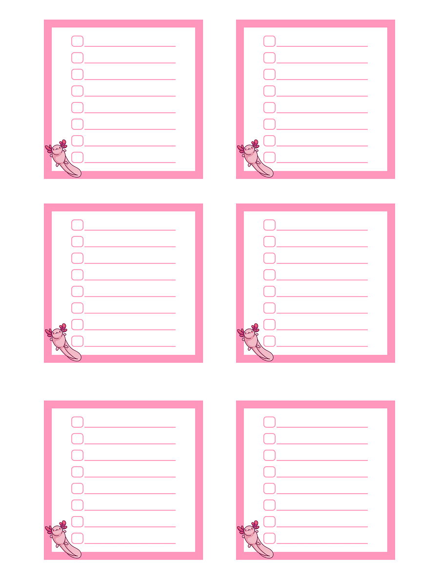 Printable Axolotl Check List Memo Pad product image (1)