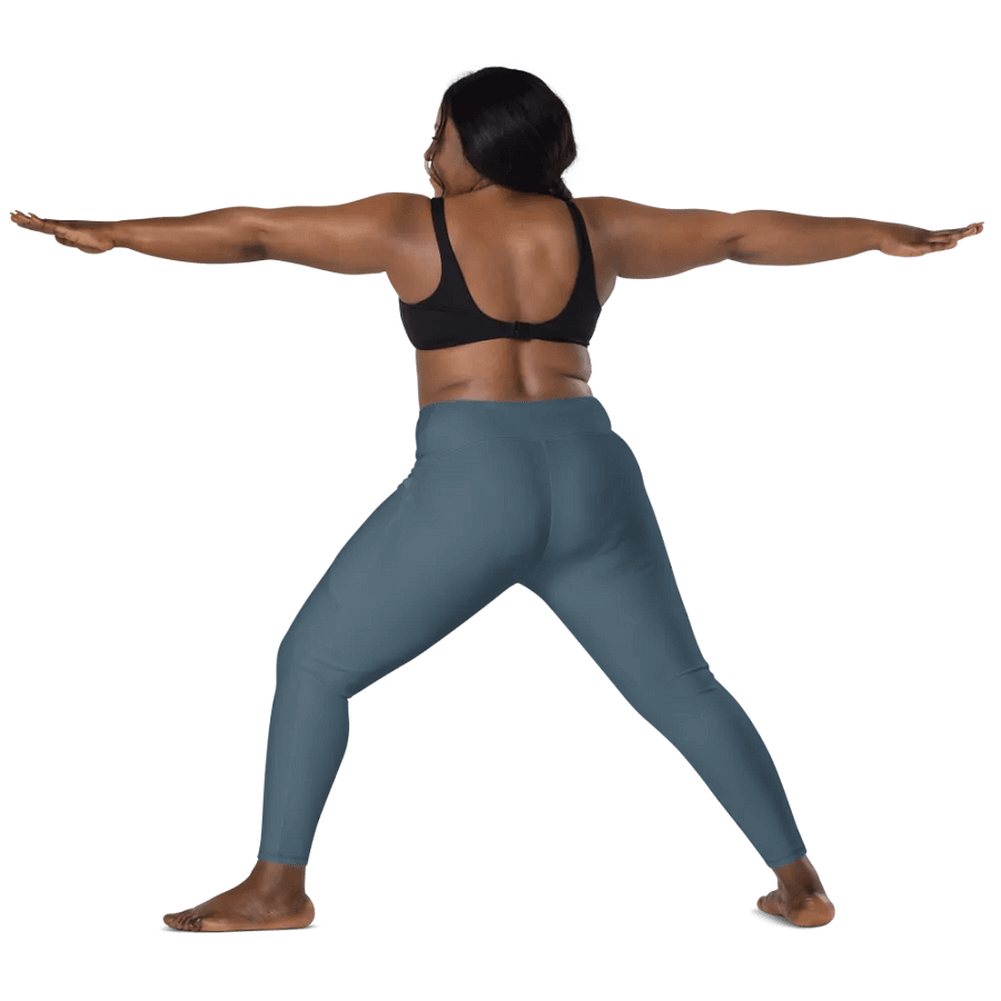 Plain Dark Greyish Blue Soft Summer Women's High Waisted Premium Crossover Leggings with Pockets by Treasure Pie product image (12)