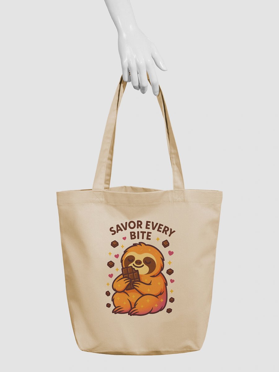 Savor Every Bite – Funny Sloth Tote Bag (Double-Sided Print) | Eco Cotton Foodie Tote – Sloths Having Snacks Collection product image (3)