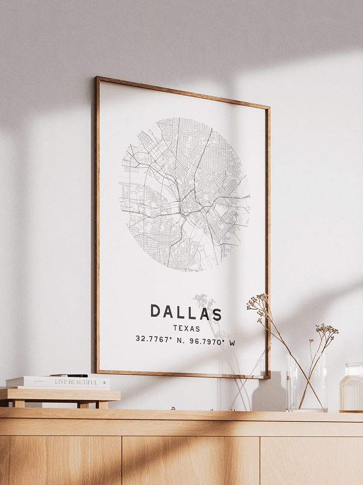 Dallas Street Map Poster – White Minimalist Circular City Art product image (2)