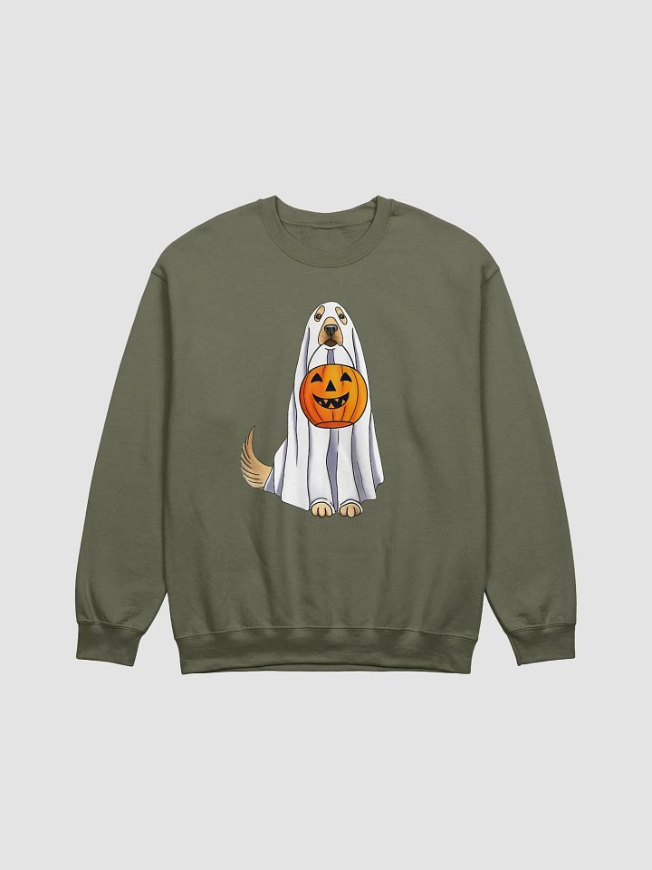 Funny Golden Retriever Halloween Sweatshirt | Cute Ghost Goldie Holding a Pumpkin Basket Halloween and Fall Shirt product image (1)