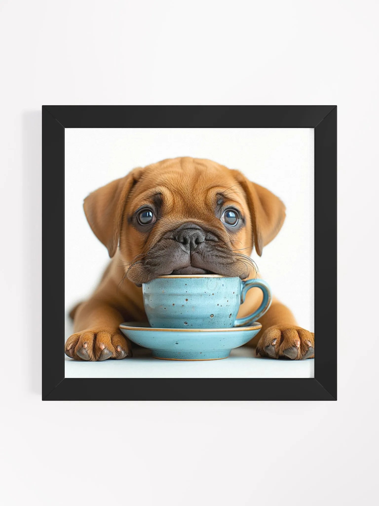 Cute Coffee Lover Puggle Puppy Framed Wall Art product image (1)