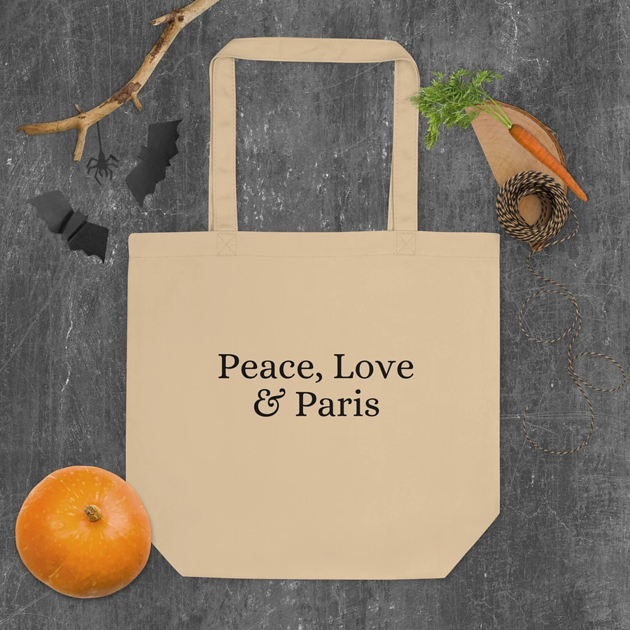 Peace, Love and Paris Organic Statement Tote Bag | Black Ink Design product image (5)