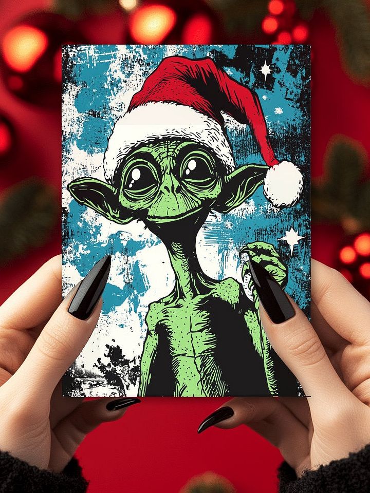 Retro Jolly Green Alien Christmas Cards Pack of 10 • 5×7 product image (1)