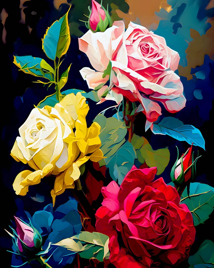 Elegant Roses in Pink Red Yellow Garden Flowers Matte Poster product image (1)