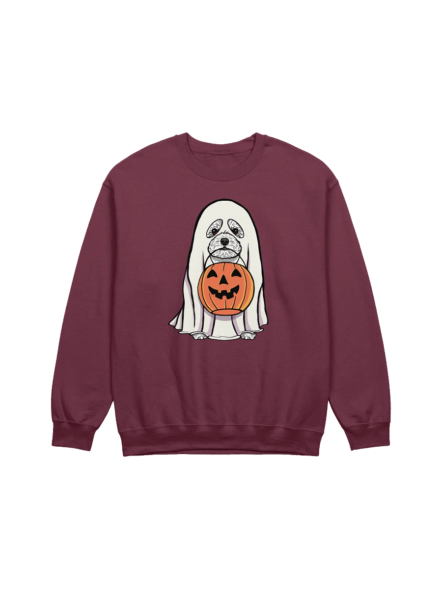 Funny Halloween Bichon Frise Sweatshirt | Funny Bichon Frise Wearing a Ghost Costume and Holding a Pumpkin Basket product image (12)