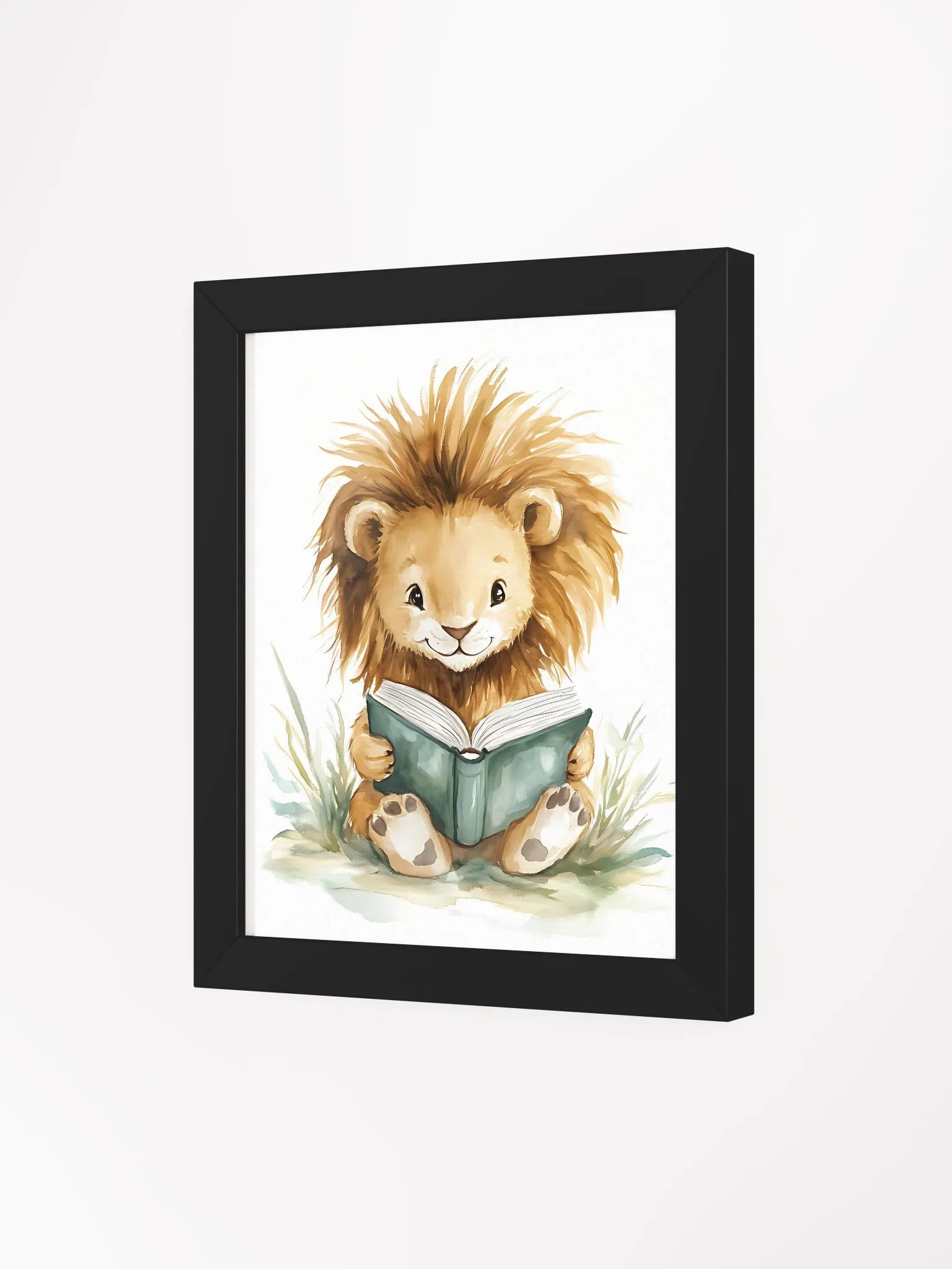 Cheerful Lion Cub Reading Framed Poster product image (52)