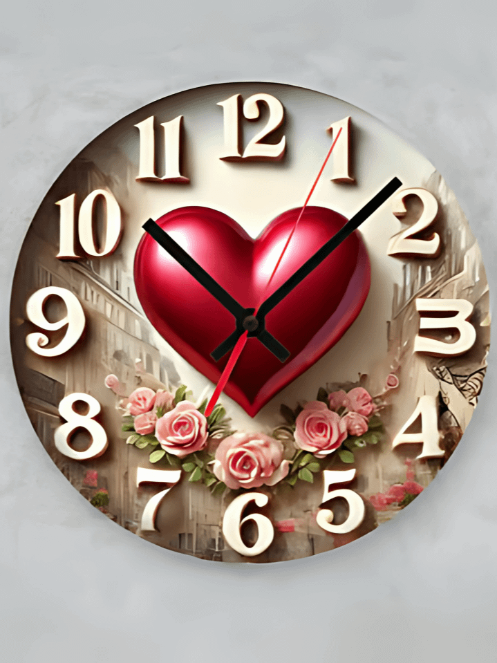 3D Heart Wall Clock PNG – Romantic Love-Inspired Design for Sublimation – High-Quality Instant Download (300 DPI) product image (1)