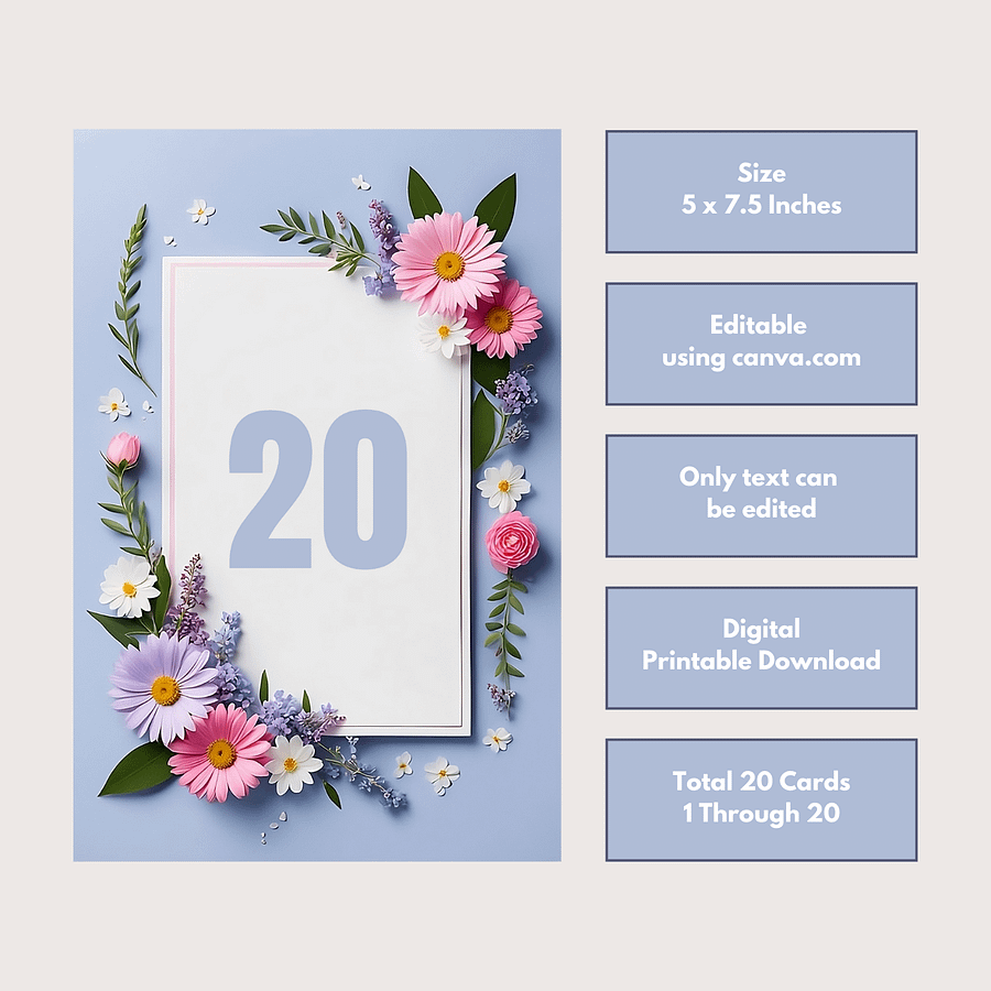Floral Table Number Card - Dizynai (DTN-07) product image (3)