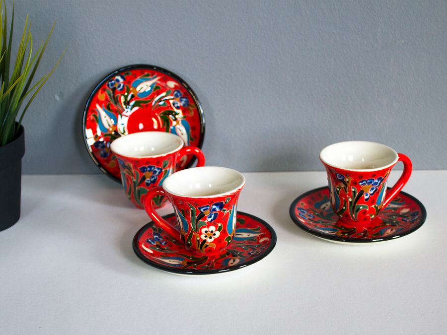 Coffee set of 6 pieces, Ceramic Turkish set (Red) — handmade pottery product image (3)