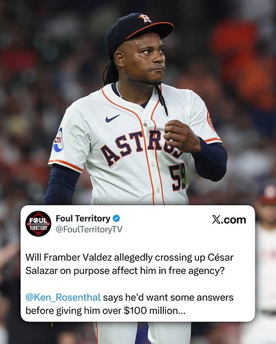 Will Framber Valdez allegedly crossing up César Salazar on purpose affect him in free agency?