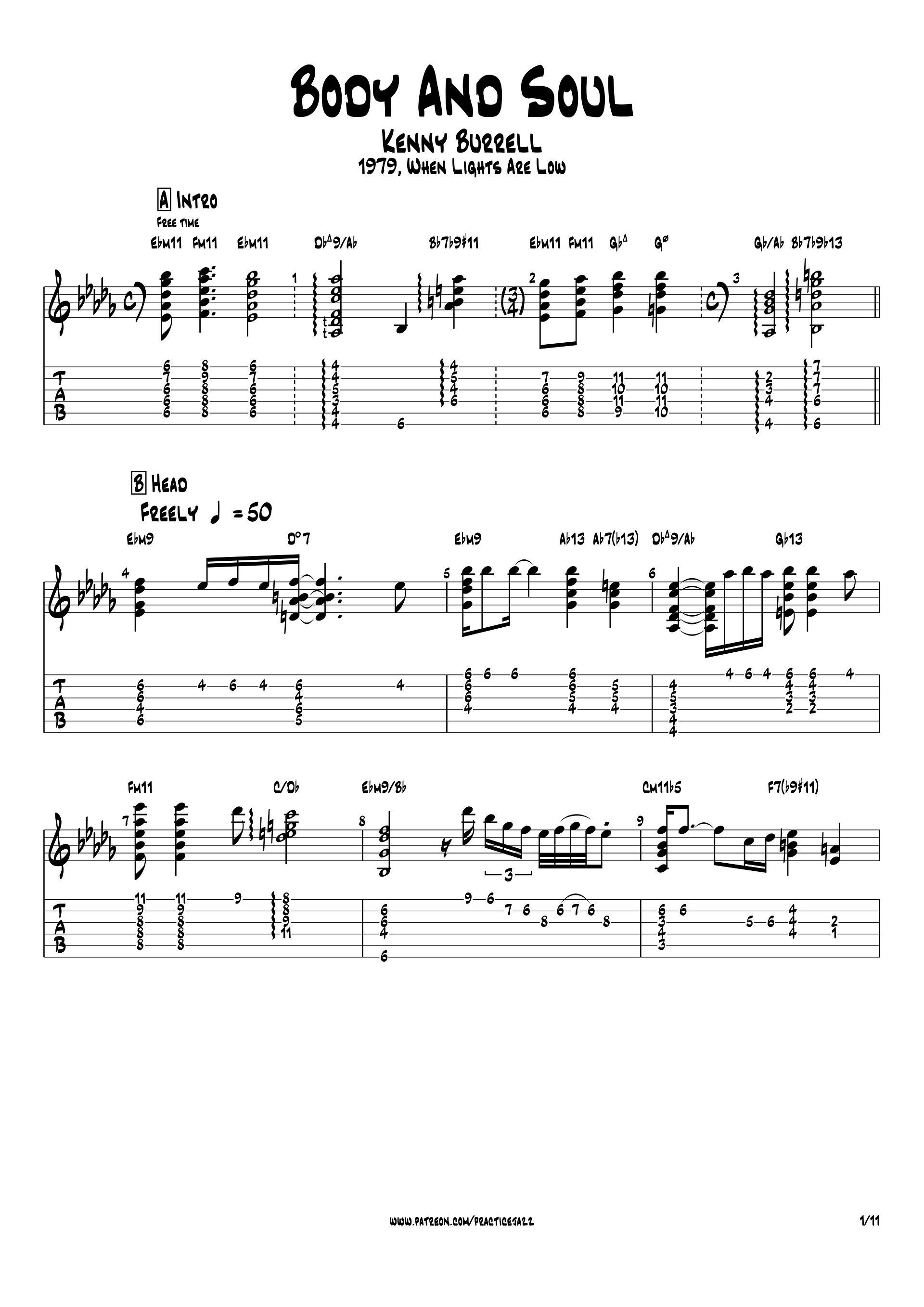 (Transcription PDF) Body And Soul - Kenny Burrell 1979, When Lights Are Low product image (2)