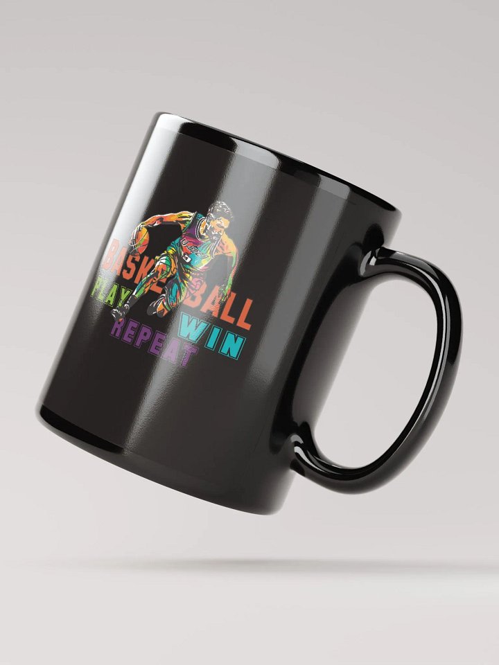 Basketball Play Win Repeat Black Mug product image (3)
