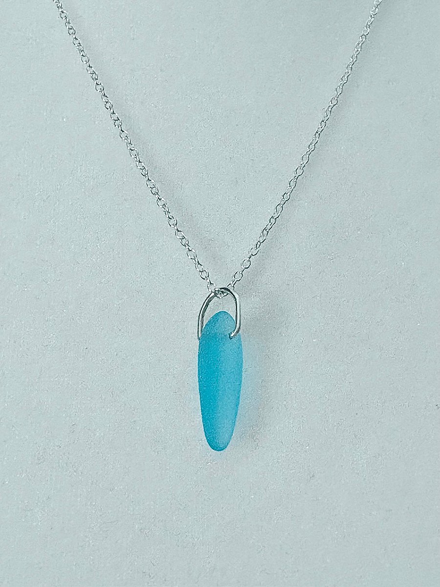 Aqua Blue Sea Glass Pendant Necklace | Handmade Coastal Charm Jewelry by Monique Faella Designs™ | MFD-00037 product image (2)