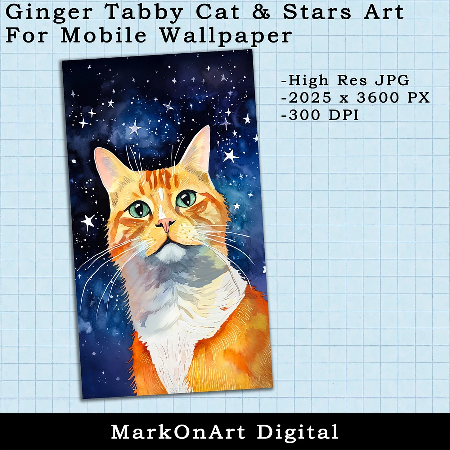 Ginger Tabby Cat And Stars Art For Mobile Phone Wallpaper or Lock Screen | High Res for iPhone or Android Cellphones product image (2)