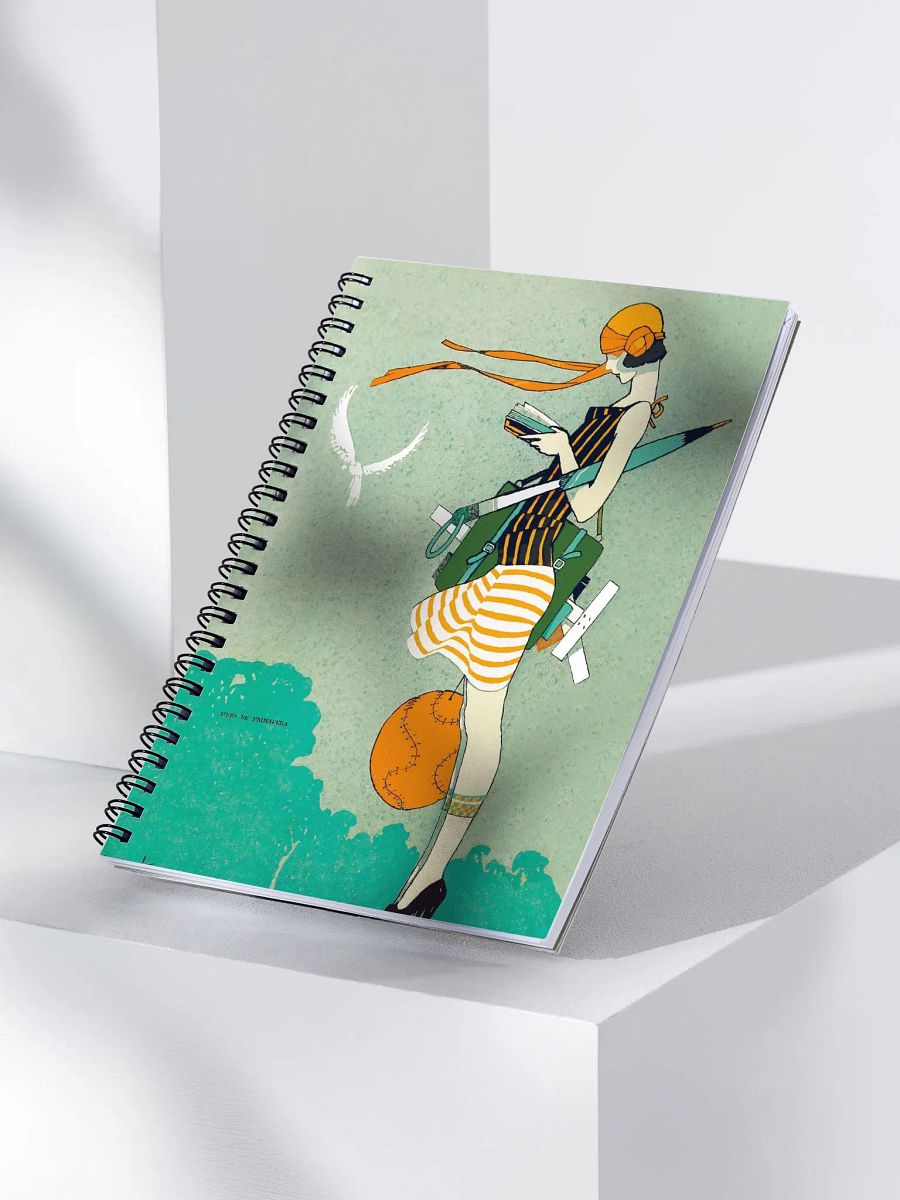 Spiral Notebook Featuring a Vintage Illustration of A 1930s Woman Reading product image (3)