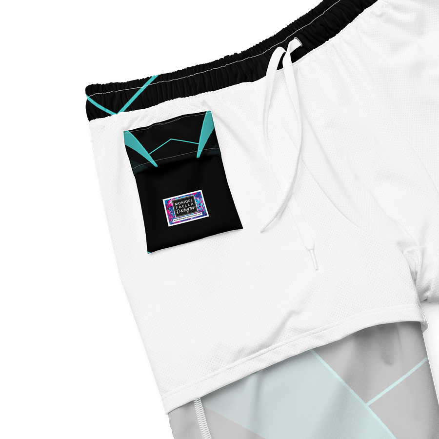 BRN.2C.C.™ | Swim Trunks | Men's UPF 50+ Quick-Dry Coastal Shorts | Deep Sky Blue Logo on Geometric Lines product image (6)