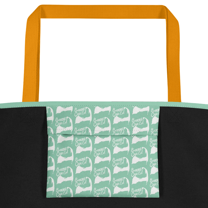 BRN.2C.C.™ | Large Tote Bag with Pocket | Coastal Classic | All-Over Logo Print | White Logo on Vista Blue Green product image (2)