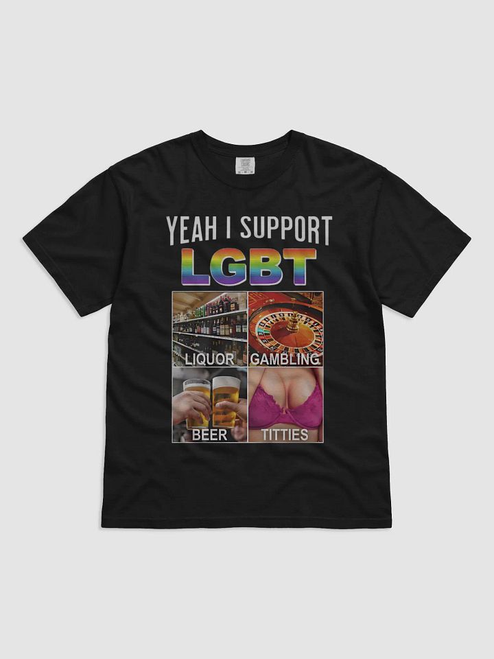 Funny LGBT Parody T-Shirt – Liquor, Gambling, Beer, Titties product image (1)