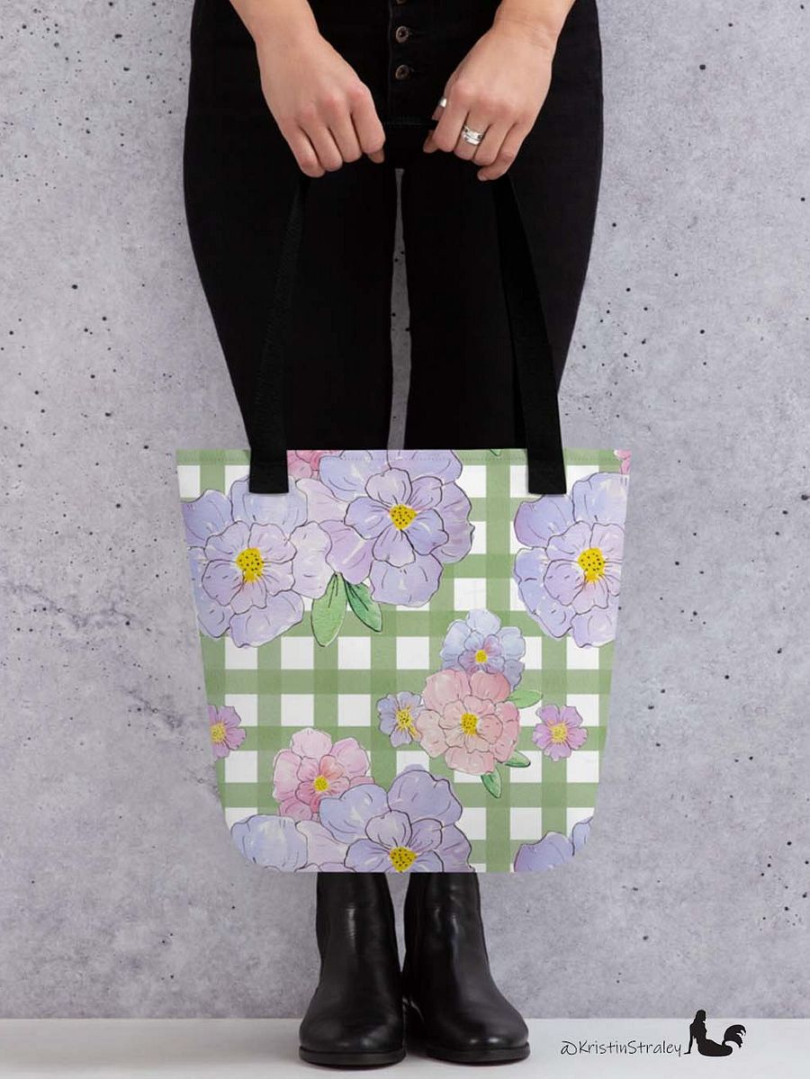 Gingham Blossoms - Lg Lavender Flowers on Green Gingham product image (7)