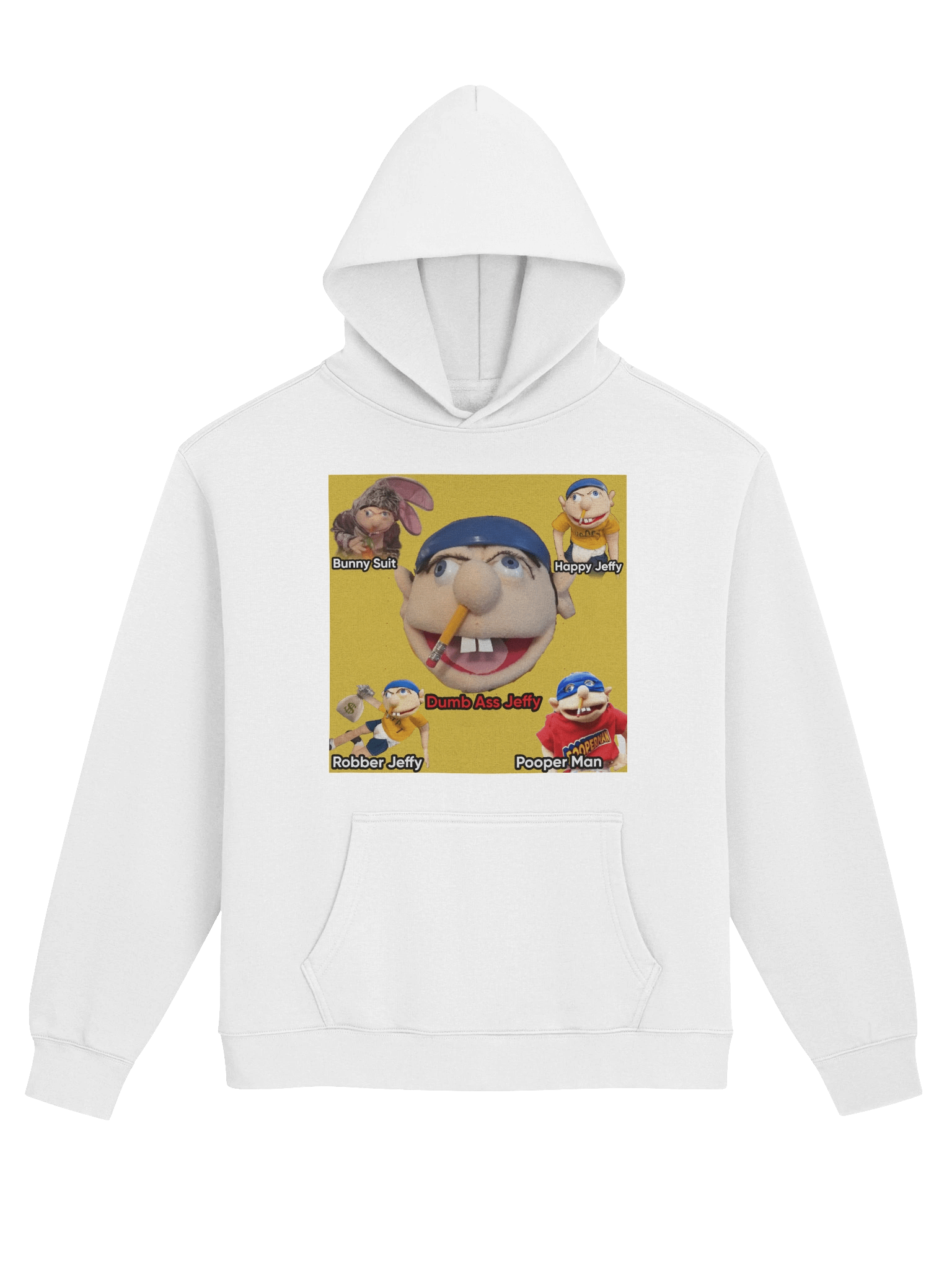 white Jeffy hoodie with Jeffy face. product image (1)